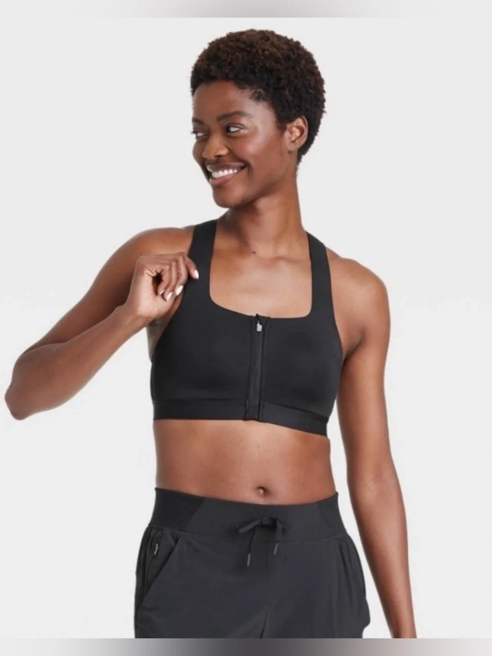 NWT All in Motion Sculpt Zip Front High Support Sports Bra Black 34DD 🖤